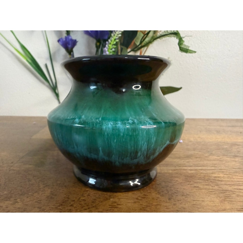 Blue Mountain Pottery Vase Planter Blue Green Drip Glaze Canada Vintage BMP